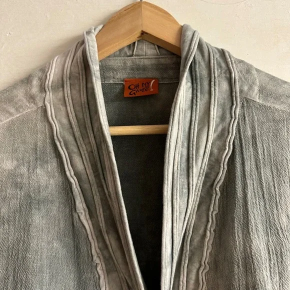 Oh My Gauze Grey Tie Dye Cotton Open Front Cardigan OS Boho Lagenlook Unisex - Picture 2 of 9